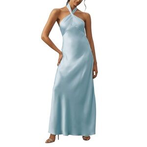 Fair preowned BHLDN Light Blue Satin Halter Maxi Dress